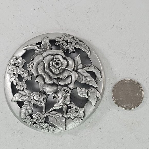 Vintage Seagull Pewter Roses Flowers Potpourri Holder LID ONLY 1988 Canada - Picture 4 of 6